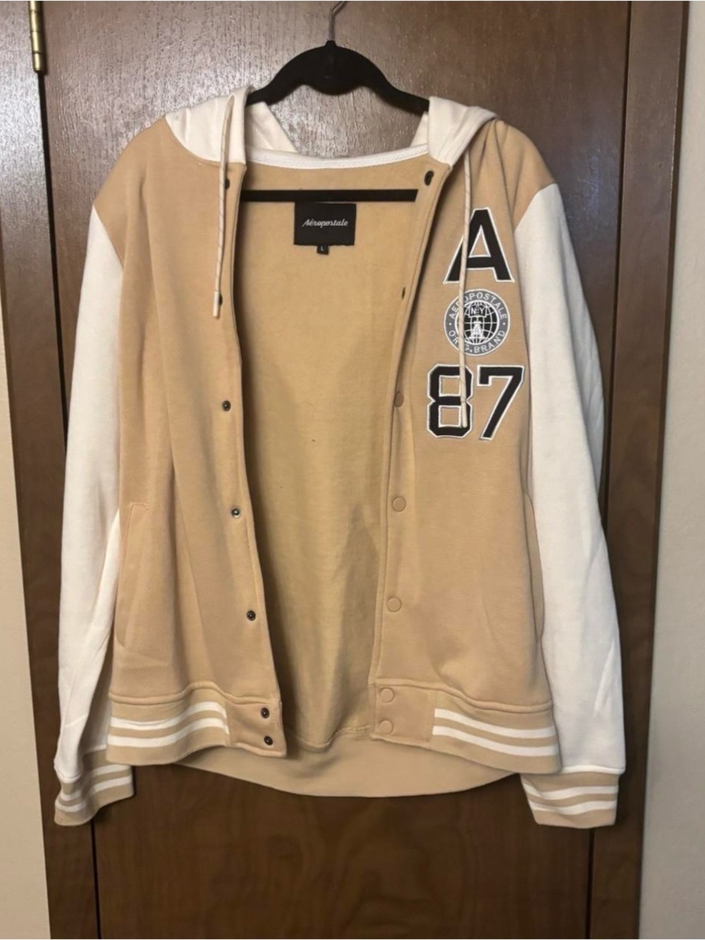 Aeropostale cream varsity jacket